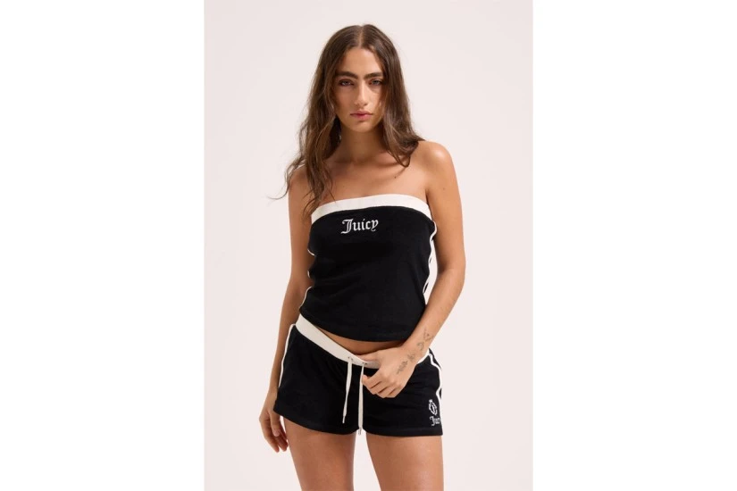 Juicy Couture Applique Terry Boob Tube Top Γυναικείο Αμάνικο Μπλουζάκι Μαύρο, Λευκό