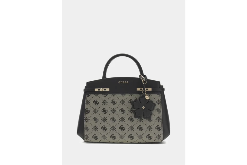 Guess Melinda Logo Τσάντα Χειρός Μαύρη, Γκρι, Χρυσή
