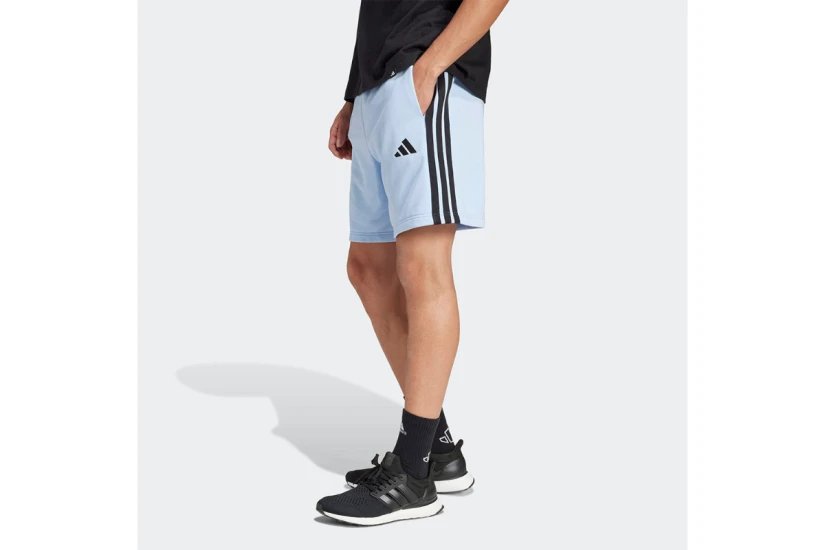 Adidas Performance Essential 3-Stripes French Terry Ανδρική Αθλητική Βερμούδα Γαλάζια, Μαύρη