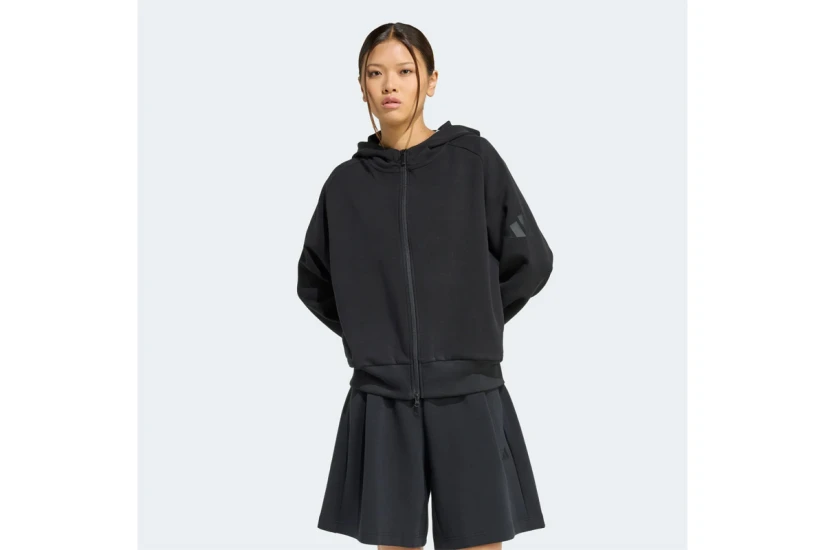 Adidas Performance Soft Lux Γυναικεία Πολυεστερική Ζακέτα με Κουκούλα Μαύρη
