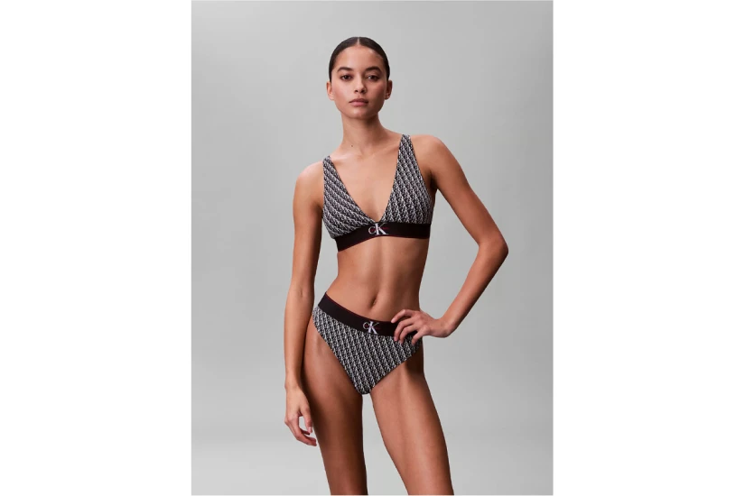 Calvin Klein Triangle Graphic Monogram Γυναικείο Bralette Μαύρο, Λευκό