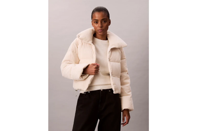 Calvin Klein Corduroy Down Γυναικείο Μπουφάν Puffer Εκρού