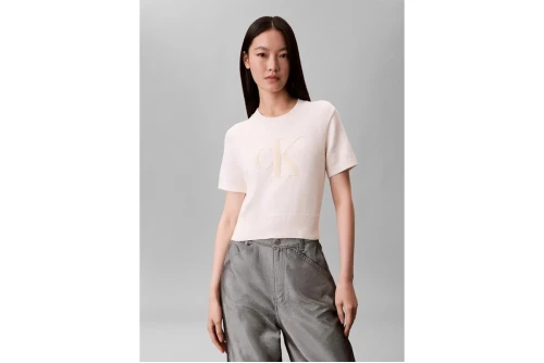 Calvin Klein Monologo Cropped Πουλόβερ Κοντομάνικο Γυναικείο (LV044E306G YBH)