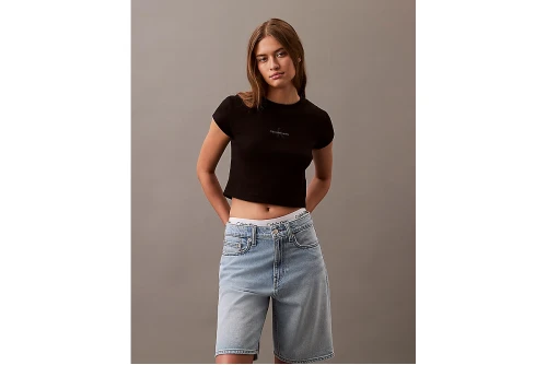 Calvin Klein Monogram Slim Fit Crop Top Κοντομάνικο Γυναικείο (LV047AB802 UB1)