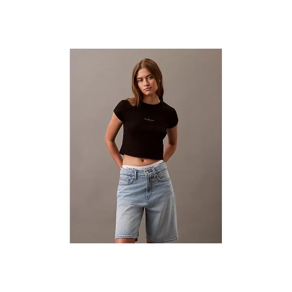 Calvin Klein Monogram Slim Fit Crop Top Κοντομάνικο Γυναικείο (LV047AB802 UB1)