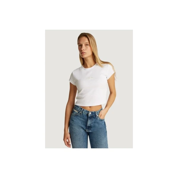Calvin Klein Monogram Slim Fit Crop Top Κοντομάνικο Γυναικείο (LV047AB802 YAA)