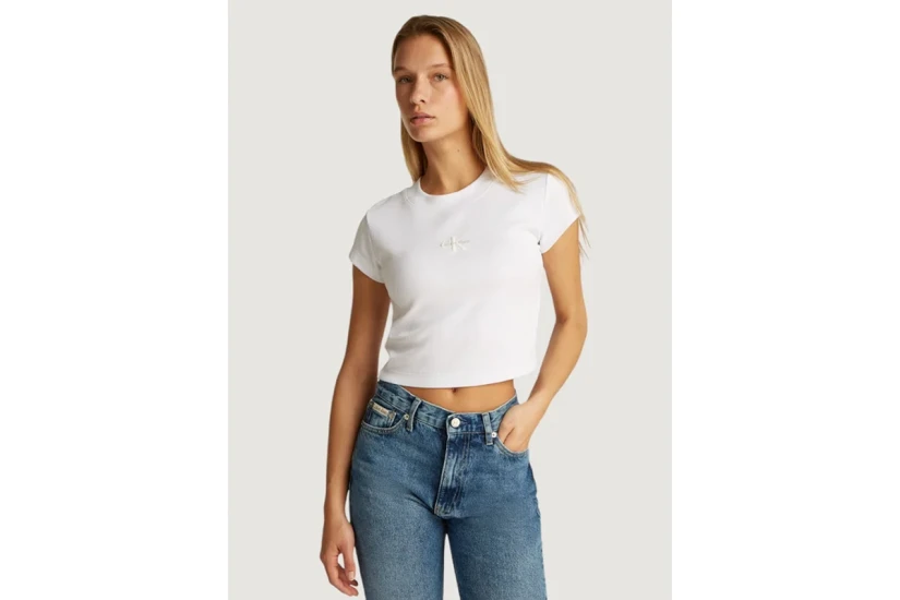 Calvin Klein Γυναικείο Κοντομάνικο Crop Top Λευκό