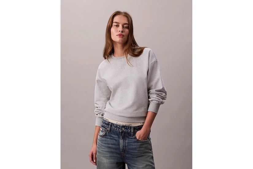 Calvin Klein Monogram Fleece Γυναικεία Μακρυμάνικη Μπλούζα Γκρι