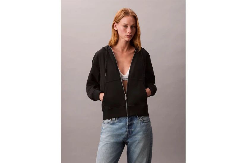 Calvin Klein Γυναικεία Βαμβακερή Ζακέτα με Κουκούλα Μαύρη