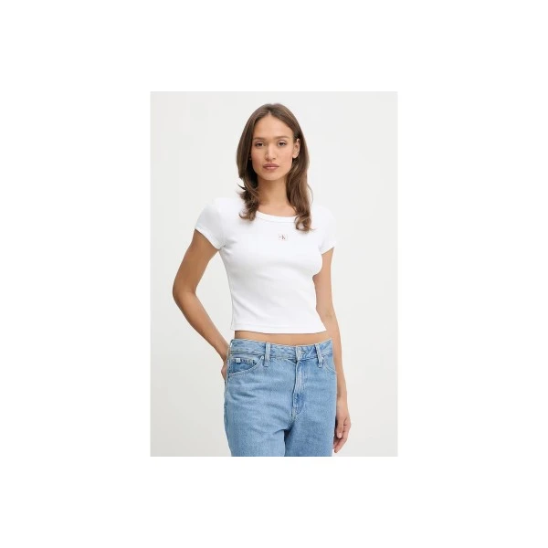 Calvin Klein Slim Ribbed Cotton Badge T-Shirt Γυναικείο (LV047C200G YAA)