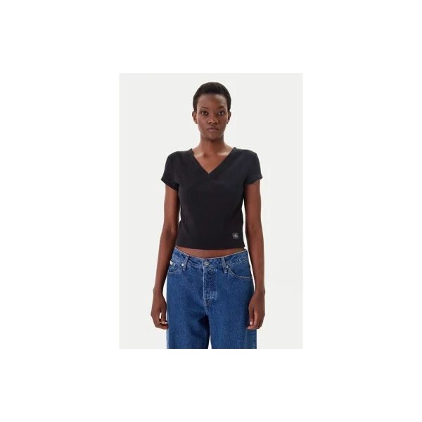 Calvin Klein Ribbed Cotton V-Neck T-Shirt Γυναικείο (LV047C910G UB1)
