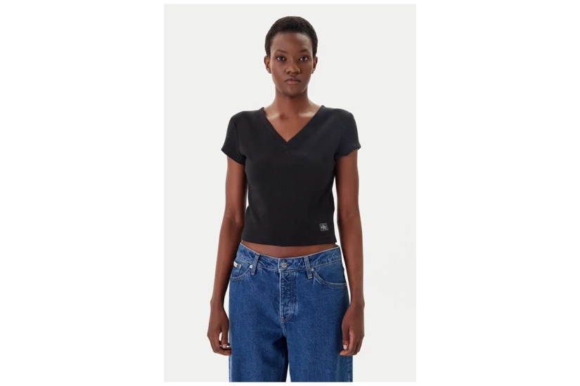 Calvin Klein Γυναικεία Κοντομάνικη Μπλούζα Rib Μαύρη
