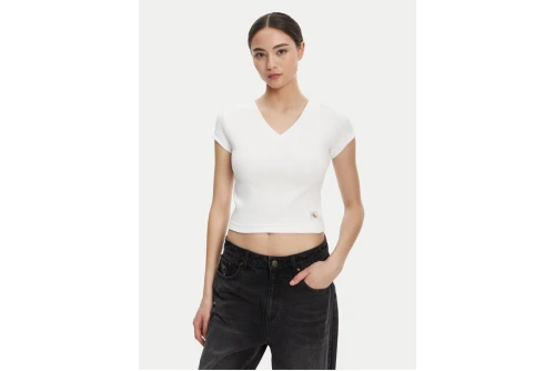 Calvin Klein Ribbed Cotton V-Neck T-Shirt Γυναικείο (LV047C910G YAF)