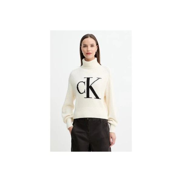 Calvin Klein Contrast Logo Turtleneck Πουλόβερ Γυναικείο (LV047D349G 101)