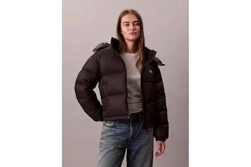 Calvin Klein Short Down Γυναικείο Μπουφάν Puffer με Κουκούλα Μαύρο