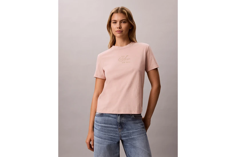 Calvin Klein Glossy Metallic Logo Γυναικείο Κοντομάνικο T-Shirt Σομόν