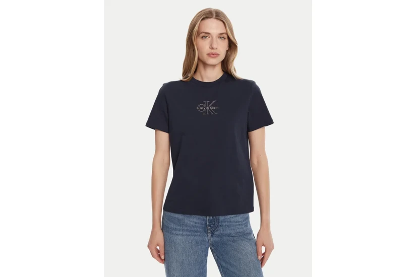 Calvin Klein Glossy Metallic Logo Γυναικείο Κοντομάνικο T-Shirt Μαύρο