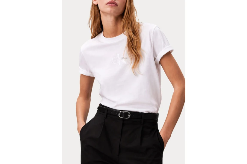 Calvin Klein Glossy Metallic Logo Γυναικείο Κοντομάνικο T-Shirt Λευκό