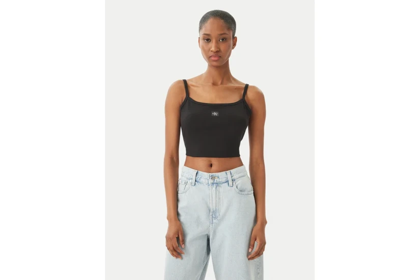 Calvin Klein Ribbed Cotton Cami Γυναικείο Αμάνικο Crop Top Μαύρο