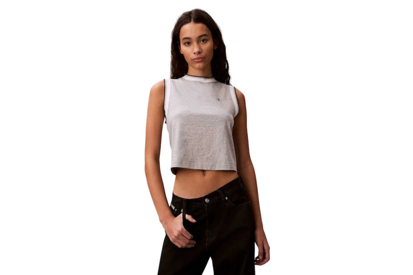 Calvin Klein Sporty Ringer Γυναικεία Αμάνικη Μπλούζα Γκρι, Λευκή, Μπλε Σκούρο
