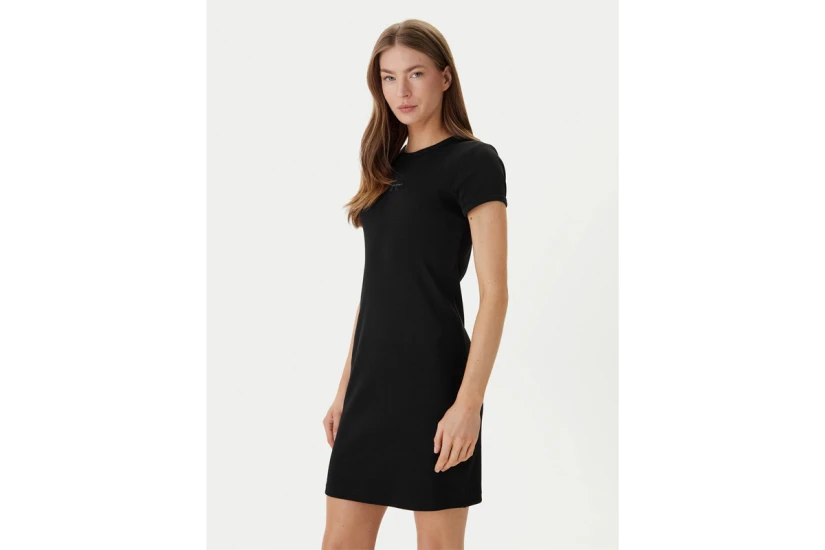 Calvin Klein Monologo Baby Rib Γυναικείο Mini Φόρεμα Μαύρο