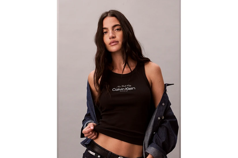 Calvin Klein Ribbed Cotton Γυναικεία Αμάνικη Μπλούζα Μαύρη