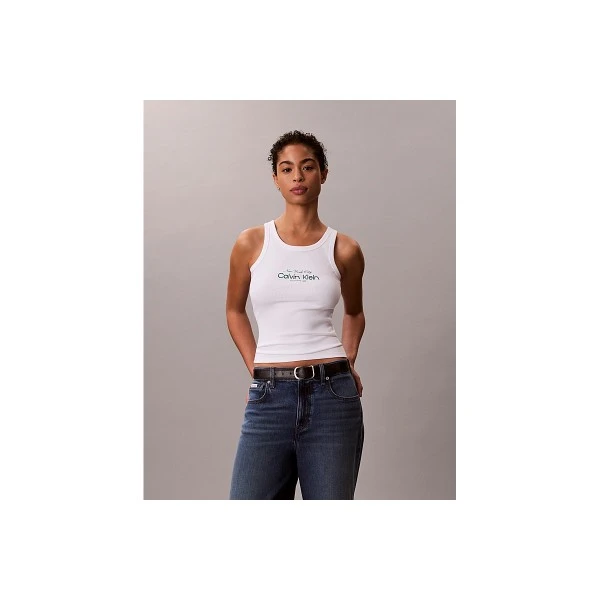 Calvin Klein Slim Ribbed Cotton Μπλούζα Αμάνικη Γυναικεία (LV047F816G YAF)