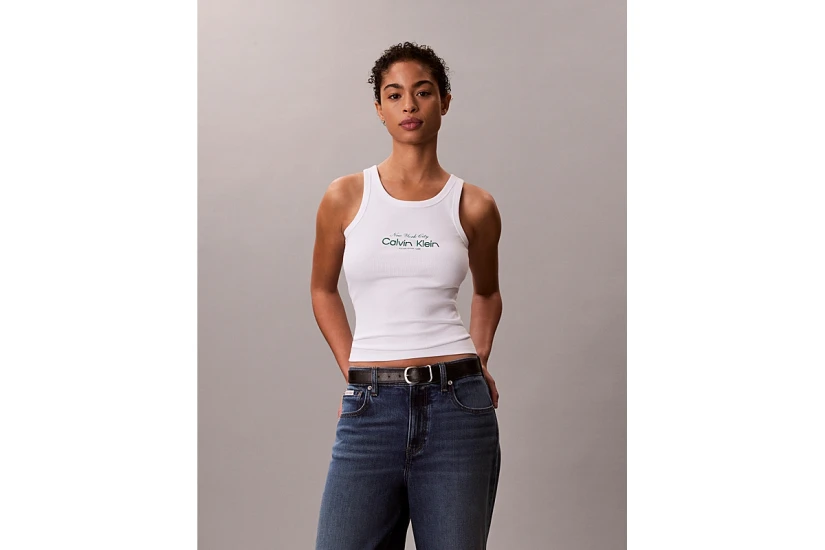 Calvin Klein Ribbed Cotton Γυναικεία Αμάνικη Μπλούζα Λευκή