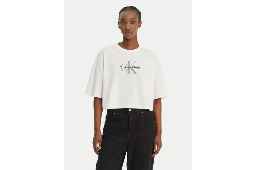 Calvin Klein Boxy Crop Monologo Γυναικείο Κοντομάνικο T-Shirt Λευκό