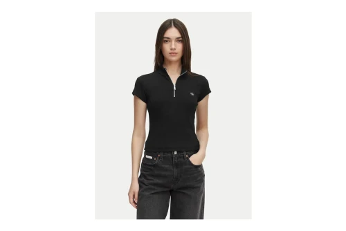Calvin Klein Monologo Patch Rib Zip Top Κοντομάνικο Γυναικείο (LV047G240G UB1)