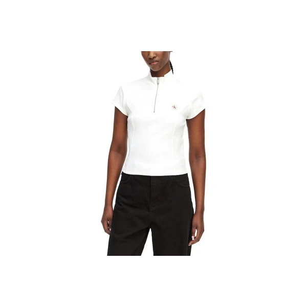 Calvin Klein Monologo Patch Rib Zip Top Κοντομάνικο Γυναικείο (LV047G240G YAF)