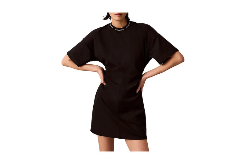 Calvin Klein Milano Jersey Draped Γυναικείο T-Shirt-Φόρεμα Mini Μαύρο