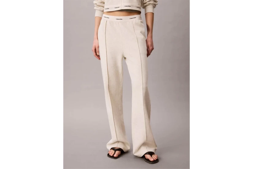 Calvin Klein Logo Waistband Wide Leg Γυναικείο Παντελόνι Φόρμας Εκρού