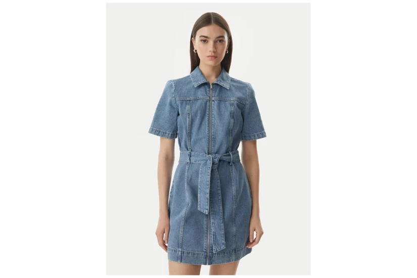 Calvin Klein Belted Denim Shirt Γυναικείο Φόρεμα Mini Μπλε