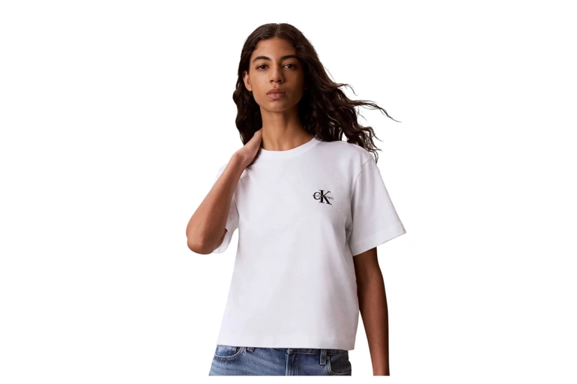 Calvin Klein Monologo Boxy Γυναικείο Κοντομάνικο T-Shirt Λευκό
