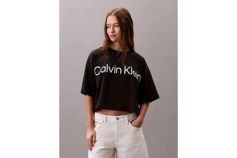 Calvin Klein Boxy Logo Graphic Γυναικείο Κοντομάνικο Crop T-Shirt Μαύρο