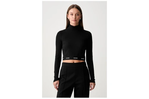 Calvin Klein Baby Rib Crop Logo Μπλούζα Με Ψηλό Λαιμό Γυναικεία (LV047H240G UB1)