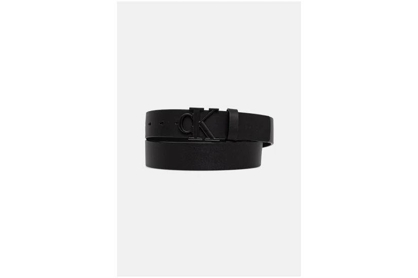 Calvin Klein Leather Monogram Logo Ανδρική Casual Ζώνη Μαύρη