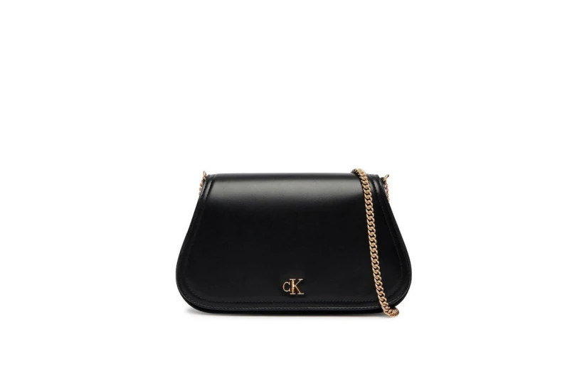 Calvin Klein Curved Wallet With Chain Strap Γυναικείο Πορτοφόλι Μαύρο, Χρυσό