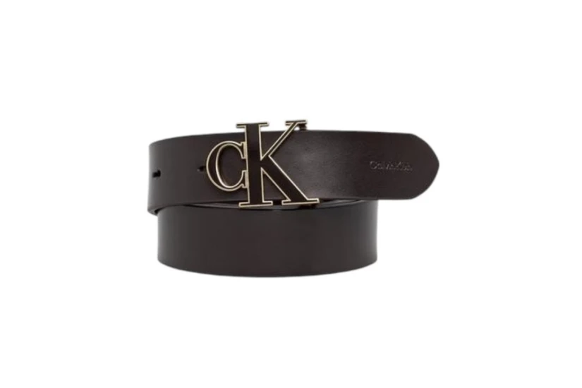 Calvin Klein Full-Grain Leather Logo Γυναικεία Buckle Ζώνη Casual Μαύρη, Ασημί