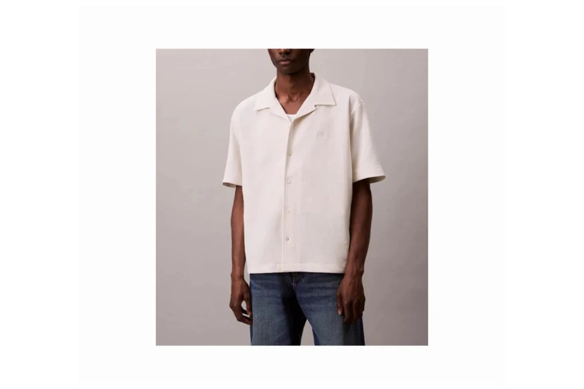 Calvin Klein Ανδρικό Κοντομάνικο Πουκάμισο Εκρού