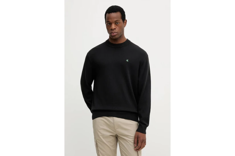 Calvin Klein Relaxed Cotton Monogram Ανδρικό Πουλόβερ Μαύρο