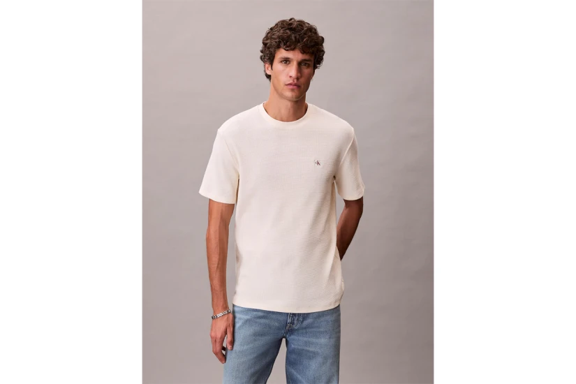 Calvin Klein Classic Waffle Ανδρικό Κοντομάνικο T-Shirt Εκρού