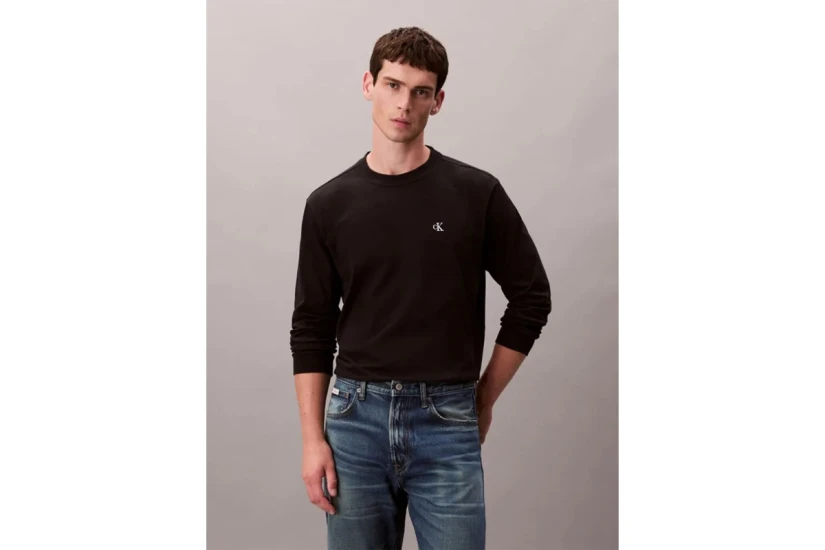 Calvin Klein Archive Logo Ανδρική Μακρυμάνικη Μπλούζα με Λαιμόκοψη Μαύρη
