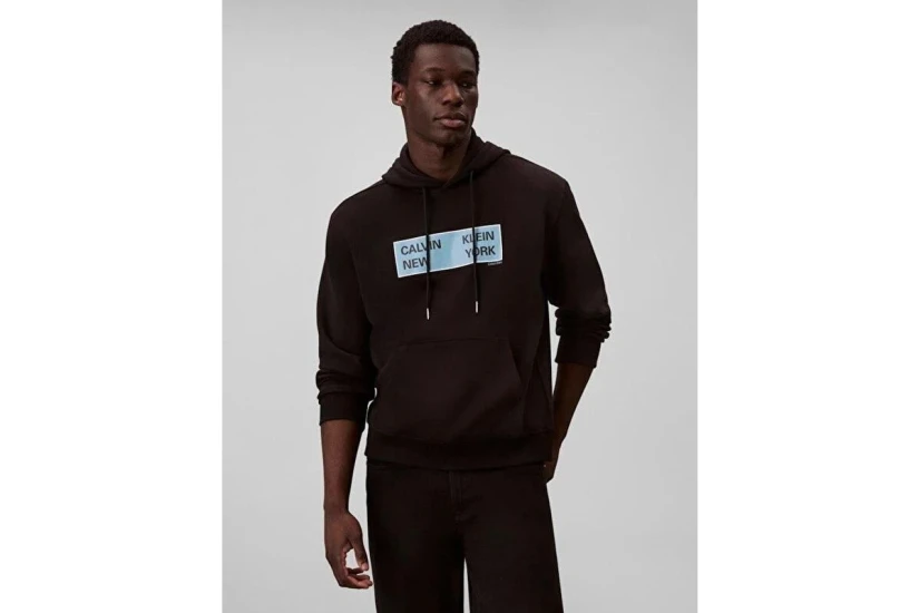 Calvin Klein Box Graphic Ανδρικό Φούτερ με Κουκούλα Μαύρο