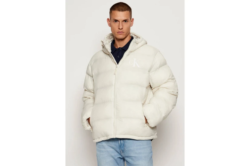 Calvin Klein Monogram Ανδρικό Μπουφάν Puffer με Κουκούλα Εκρού