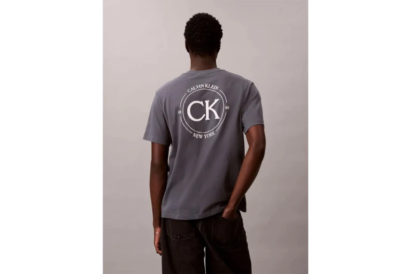 Calvin Klein Embroidered Logo Ανδρικό Κοντομάνικο T-Shirt Γκρι Σκούρο