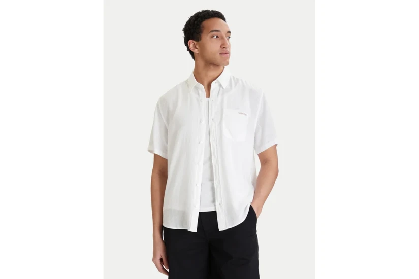 Calvin Klein Linen Classic Ανδρικό Κοντομάνικο Πουκάμισο Λευκό