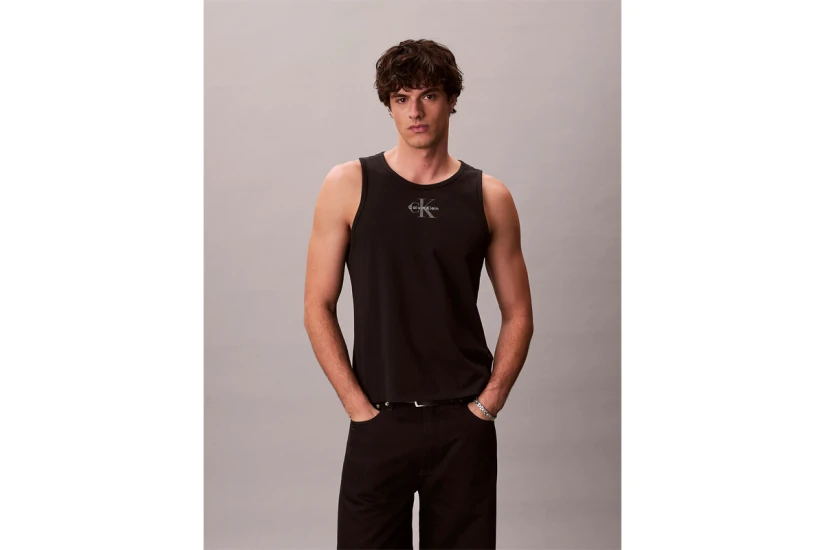 Calvin Klein Monogram Logo Ανδρική Αμάνικη Μπλούζα Μαύρη