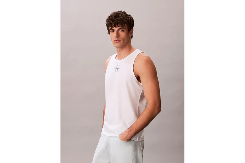 Calvin Klein Monogram Logo Ανδρική Αμάνικη Μπλούζα Λευκή